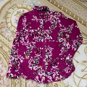White House Black Market Floral Print Blouse silk cotton